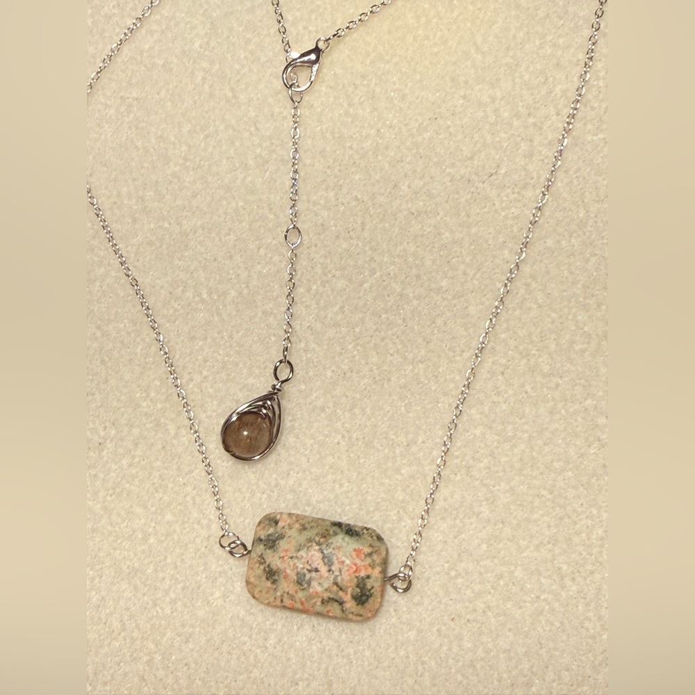 Unakite Jasper necklace with a herringbone Agate charm